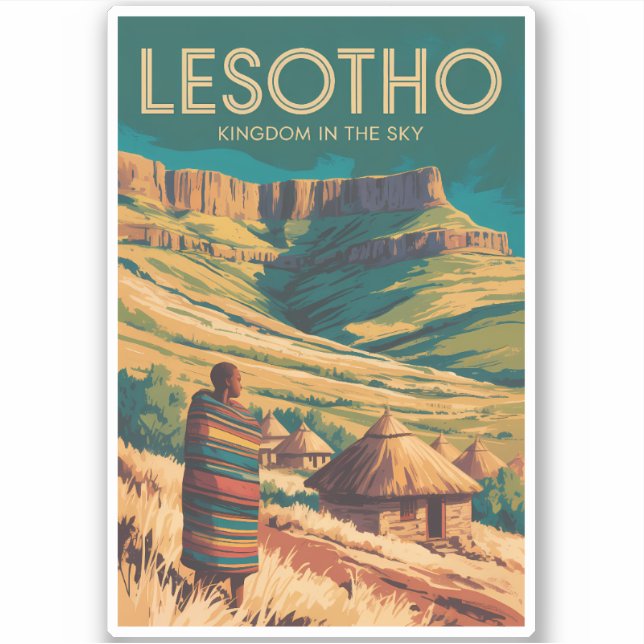 Sticker Lesotho Drakensberg Illustration Travel Art Retro (Devant)
