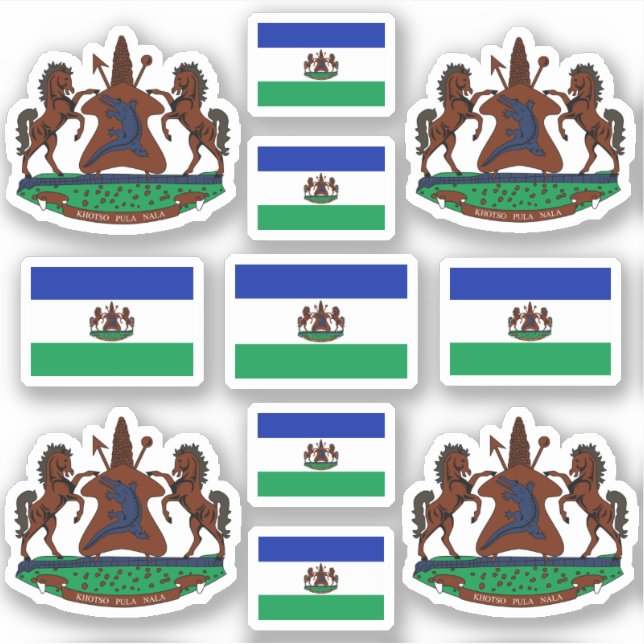 Sticker Lesotho - Symboles nationaux /Armoiries et drapeau (Devant)