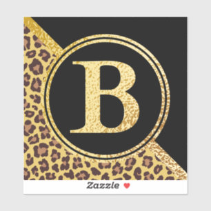 Sticker Letter B Monogram Leopard Print Gold and Black