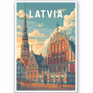 Sticker Lettonie Illustration Voyage Art Vintage