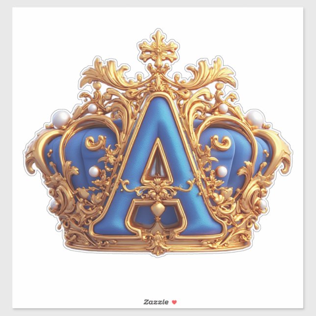 Sticker Lettre A dorée ornée avec cadre et couronne (Feuille)