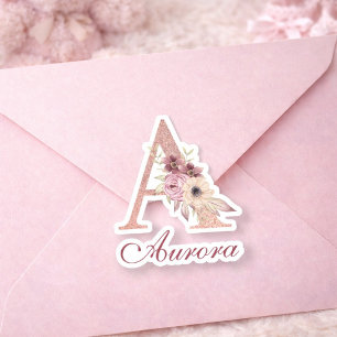 Sticker Lettre A Floral Rose Gold Monogramme Baby Shower