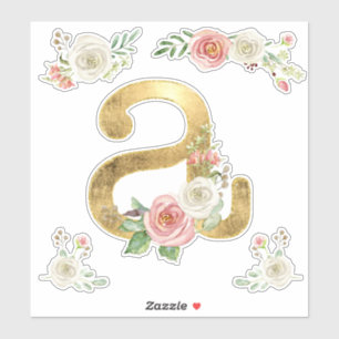 Sticker Lettre A Monogramme Rose or Aquarelle Florale