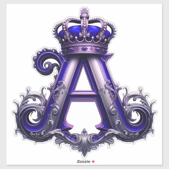 Sticker Lettre A Ornée Majestueuse avec Couronne (Feuille)
