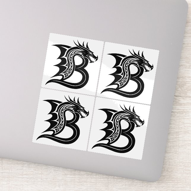 Sticker Lettre B de style dragon, alphabet du dragon, mono (Détail)