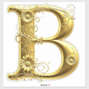 Sticker Lettre B dorée élégante avec motif floral