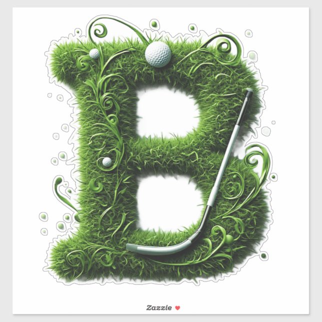 Sticker Lettre B Herbe Verte Avec Balle De Golf, Club (Feuille)