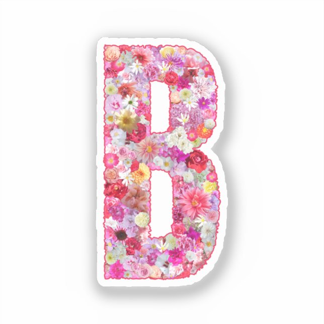 Sticker Lettre B Monogramme Botanique Fleurs Roses Pour El (Recto)