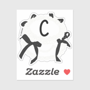 Sticker Lettre C initiale noir et blanc noeud papillon vin