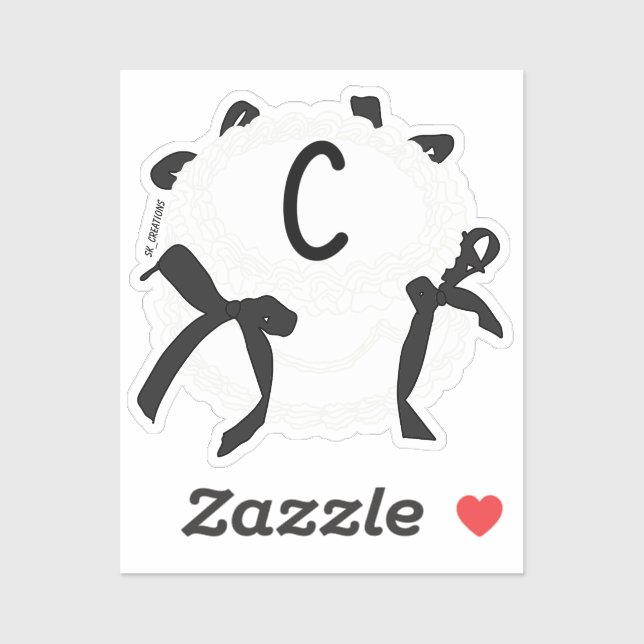 Sticker Lettre C initiale noir et blanc noeud papillon vin (Feuille)