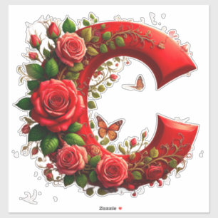 Sticker Lettre C rouge élégante par Roses et Papillon