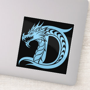 Sticker Lettre D de style dragon, alphabet du dragon, mono
