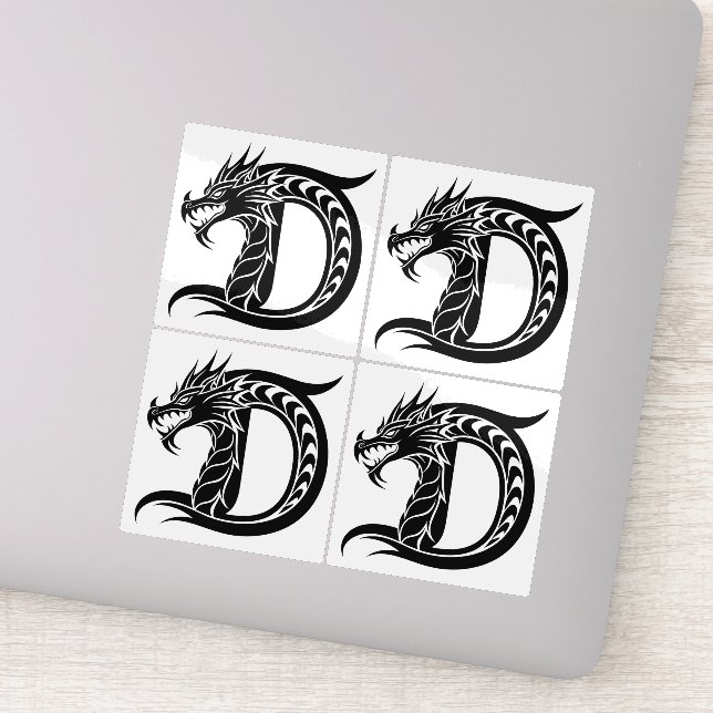 Sticker Lettre D de style dragon, alphabet du dragon, mono (Détail)