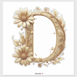 Sticker Lettre D dorée élégante avec motif floral