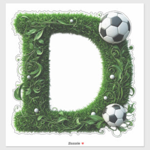 Sticker Lettre D en topiaire d'herbe verte avec ballon de