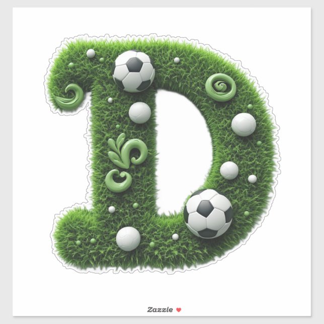 Sticker Lettre D en topiaire d'herbe verte avec ballon de  (Feuille)