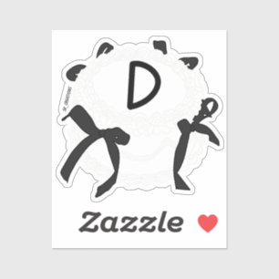 Sticker Lettre D initiale noir et blanc noeud papillon vin