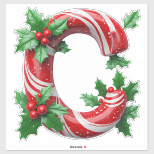 Sticker Lettre de bonbon en forme de canne festive