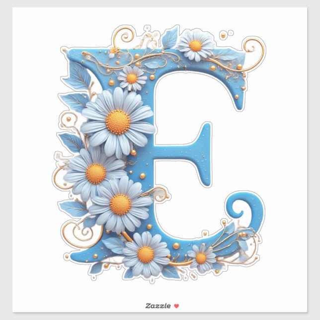Sticker Lettre décorative E avec émail bleu (Feuille)