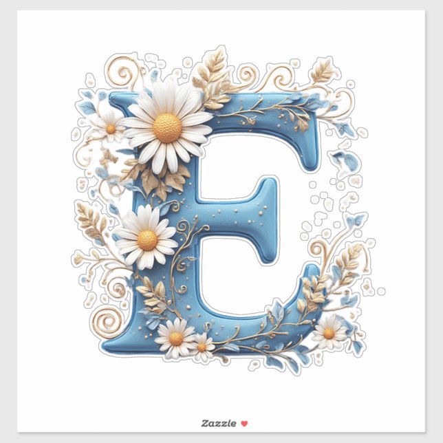 Sticker Lettre décorative E avec émail bleu (Feuille)