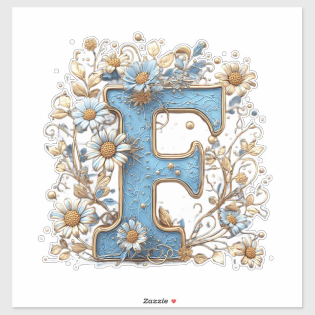 Sticker Lettre décorative F avec émail bleu (Feuille)