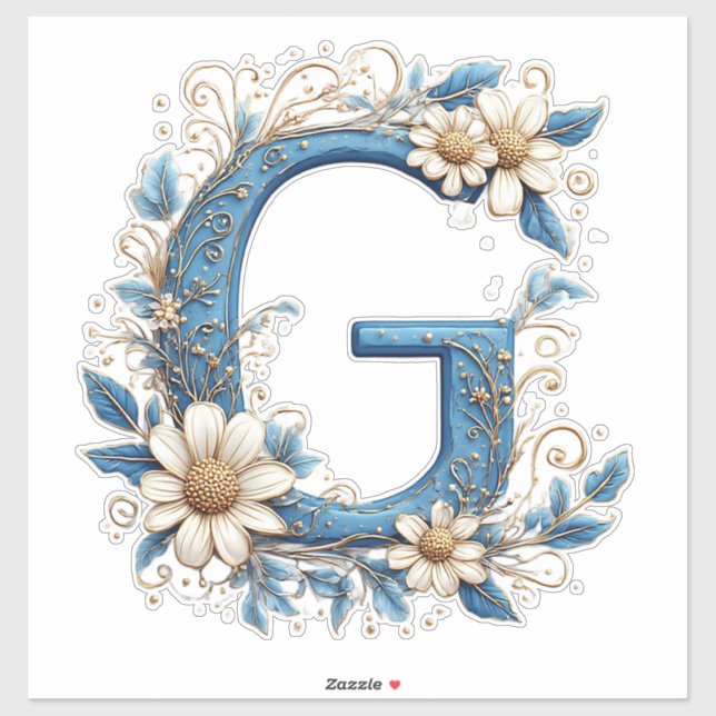 Sticker Lettre Décorative G Avec Émail Bleu (Feuille)