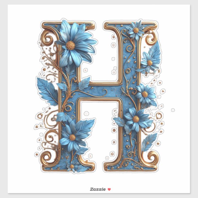 Sticker Lettre Décorative H Avec Émail Bleu (Feuille)