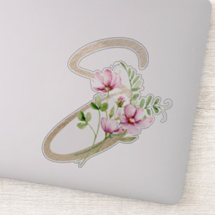 Sticker LETTRE D'OR Faux "S" Aquarelle Fleurs Sauvages