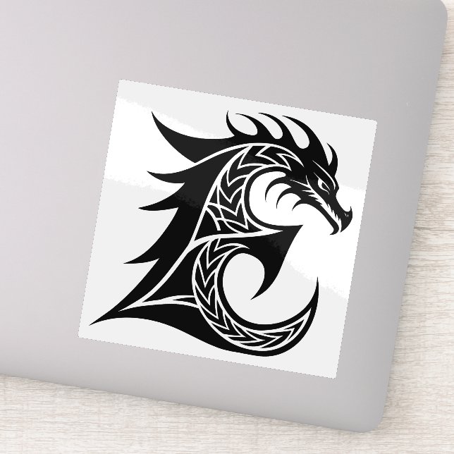 Sticker Lettre E de style dragon, Alphabet Dragon, Monogra (Détail)