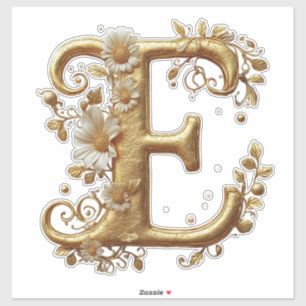 Sticker Lettre E dorée élégante avec motif floral