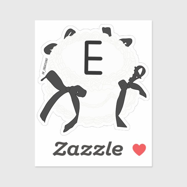 Sticker Lettre E initiale noir et blanc noeud papillon vin (Feuille)