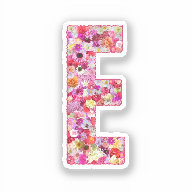 Sticker Lettre E Monogramme Botanique Fleurs Roses Pour El (Recto)