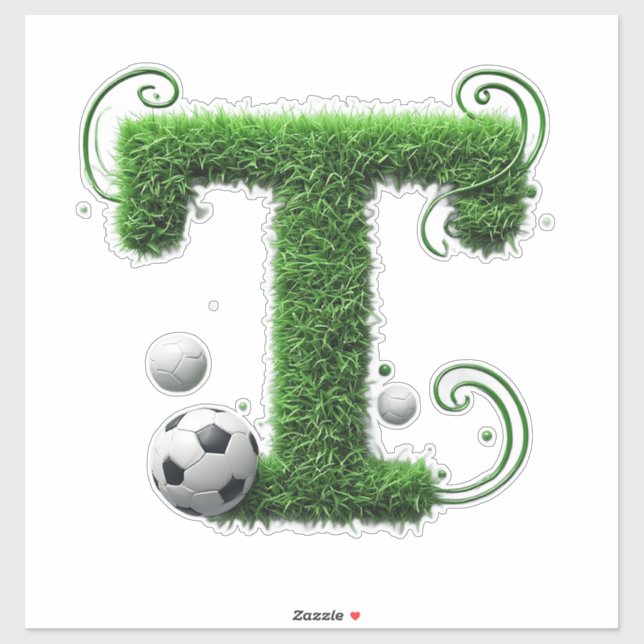 Sticker Lettre en herbe formée avec des ballons de footbal (Feuille)