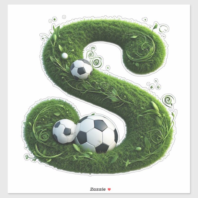 Sticker Lettre en herbe formée avec des ballons de footbal (Feuille)