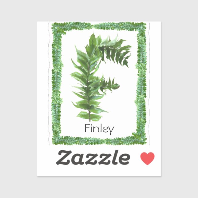 Sticker Lettre F Monogramme initial Ferne verte Botanique (Feuille)