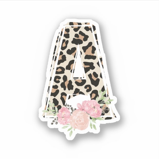 Sticker Lettre Florale A Nom initial Leopard Cheetah Impri (Devant)