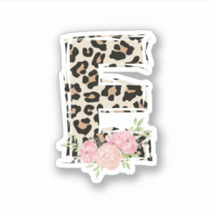 Sticker Lettre florale E Nom initial Leopard Cheetah Impri