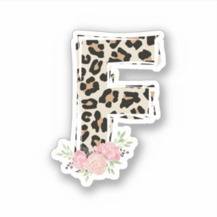 Sticker Lettre Florale F Nom initial Leopard Cheetah Impri