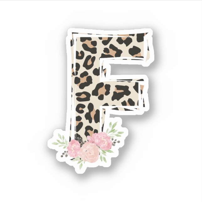 Sticker Lettre Florale F Nom initial Leopard Cheetah Impri (Devant)