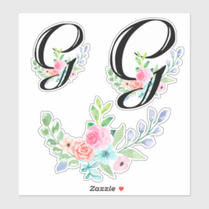 Sticker Lettre florale G d'aquarelle Girly