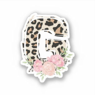 Sticker Lettre florale G Nom initial Leopard Cheetah Impri