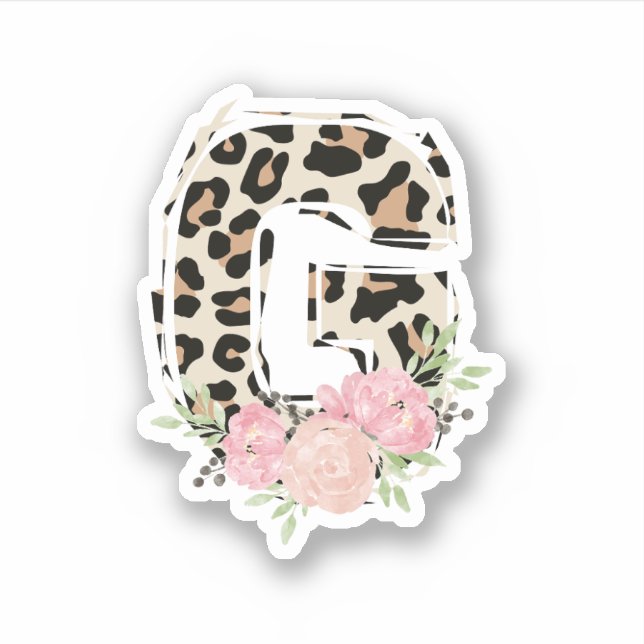 Sticker Lettre florale G Nom initial Leopard Cheetah Impri (Devant)