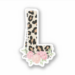 Sticker Lettre florale L Nom initial Leopard Cheetah Impri