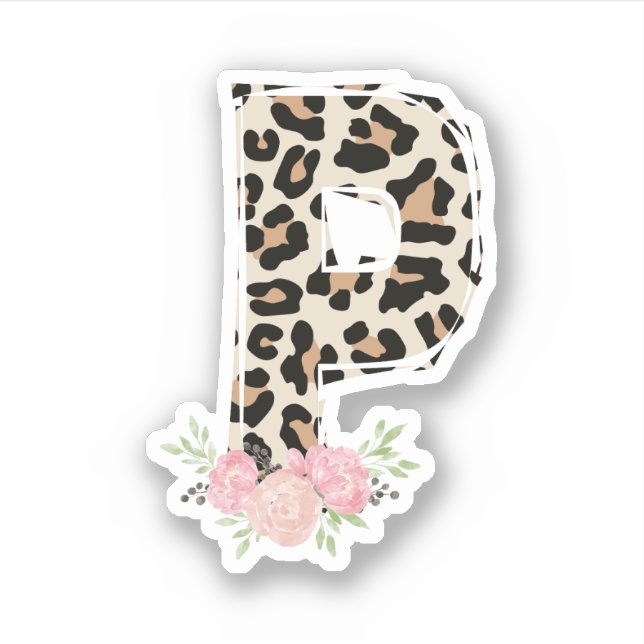 Sticker Lettre florale P Nom initial Leopard Cheetah Impri (Devant)