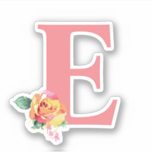 Sticker LETTRE Florale Rose Aquarelle Initiale