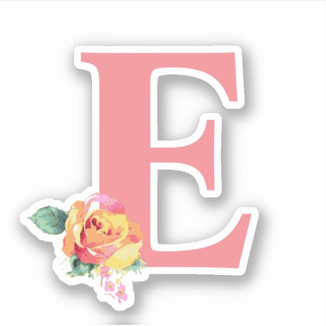 Sticker LETTRE Florale Rose Aquarelle Initiale (Devant)