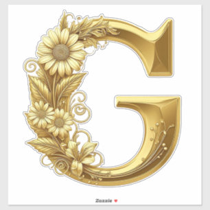 Sticker Lettre G dorée luxueuse avec motif de marguerites 