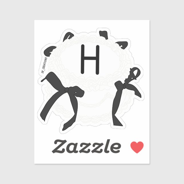 Sticker Lettre H initiale noir et blanc noeud papillon gât (Feuille)