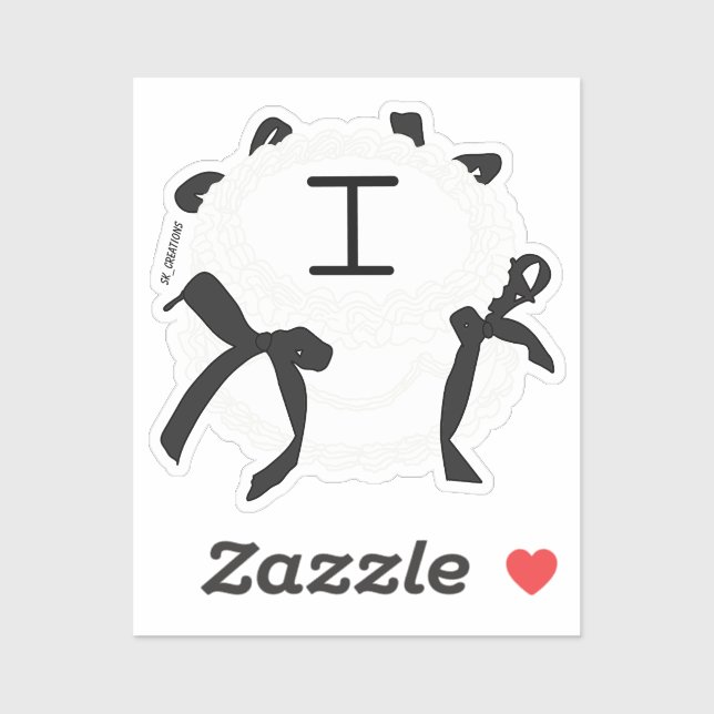 Sticker Lettre I initiale noir et blanc noeud papillon vin (Feuille)