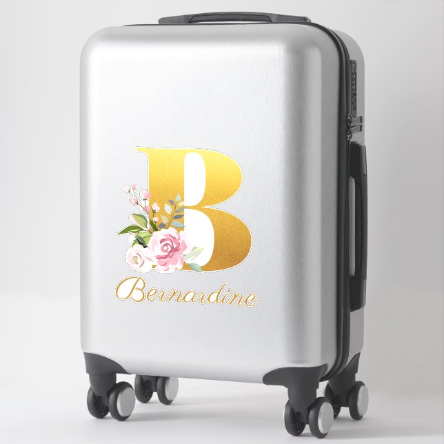 Sticker Lettre initiale B monogramme floral Nom personnali (Sur valise)